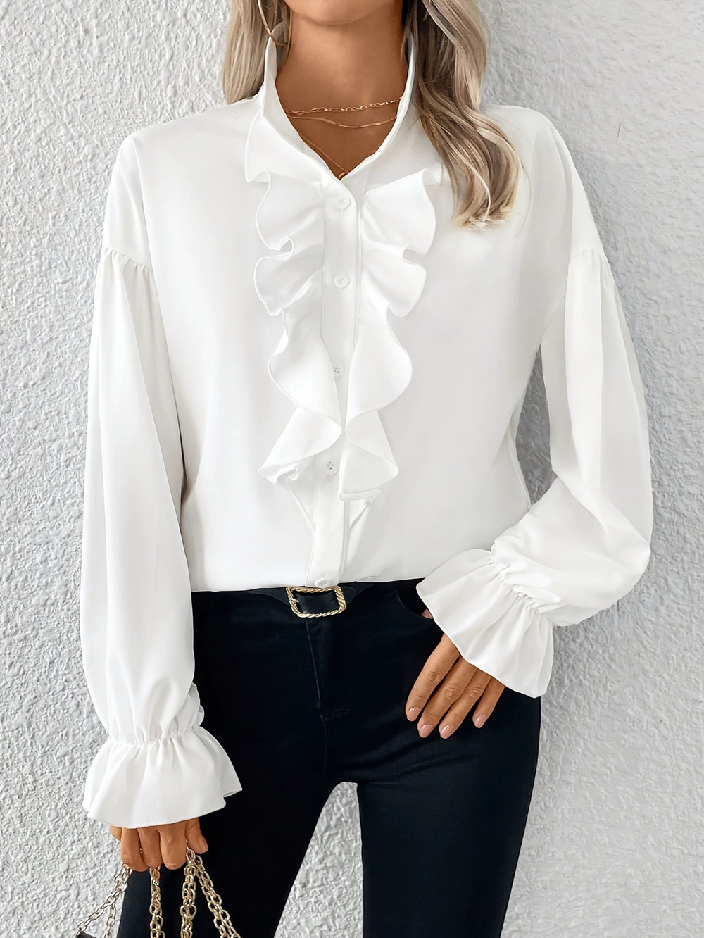 ZARA Elegant Commute Flared Sleeve Ruffled Blouse Women Vacation Shirt